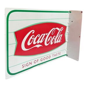 Vintage Coca-Cola Double‎ Sided Fish Tail Advertising Sign 1999 Garage Man Cave